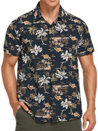 Men Casual Short Sleeves Hawaiian Shirt – Lightweight - Blue, White -Guocali