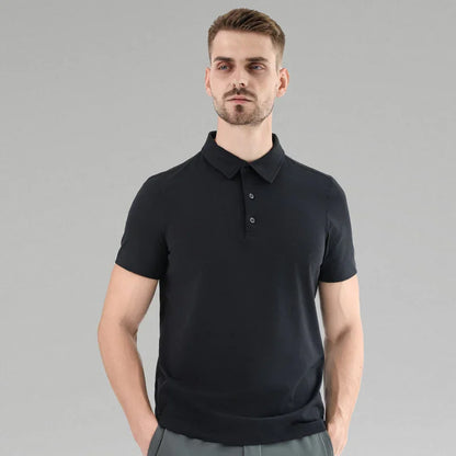 Men Casual Short Sleeves Polo Shirt – Breathable - Black -Guocali
