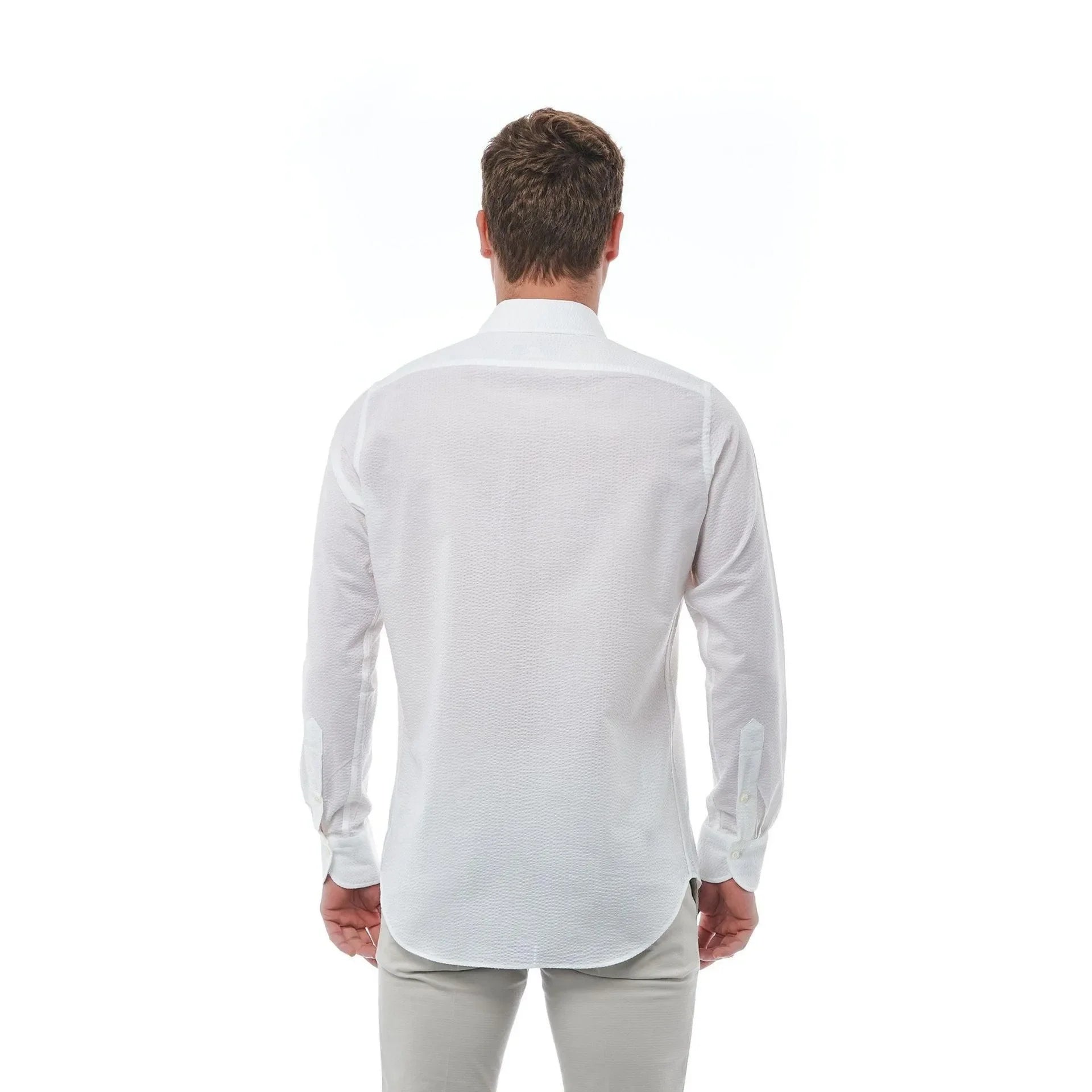 Men Cotton Long Sleeves Regular Fit Point Collar Dress Shirt – Breathable - White -Guocali