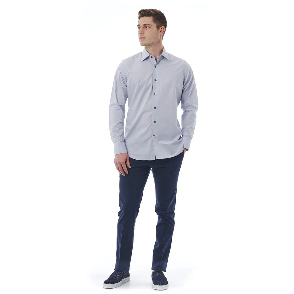 Men Cotton Long Sleeves Slim Fit Dress Shirt – Breathable - Blue -Guocali