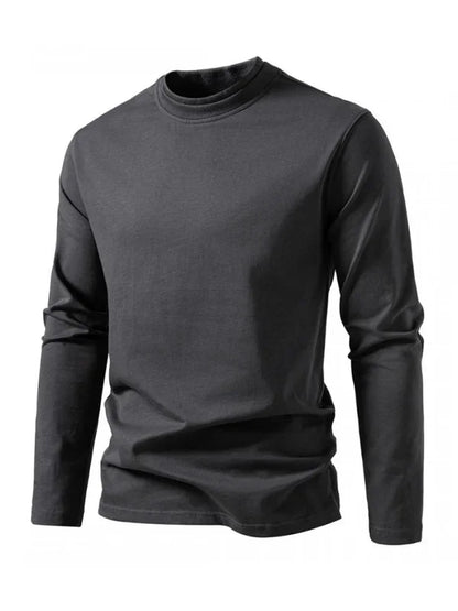 Men Crew-Neck Long-Sleeves T-Shirt – Stretchable - White -Guocali