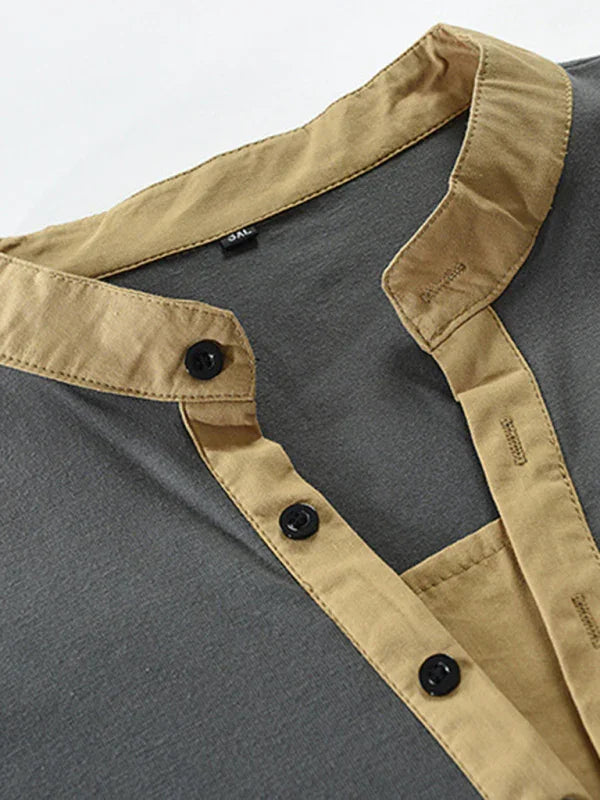 Men Henley Long-Sleeves T-Shirt – Breathable - Green, Beige -Guocali