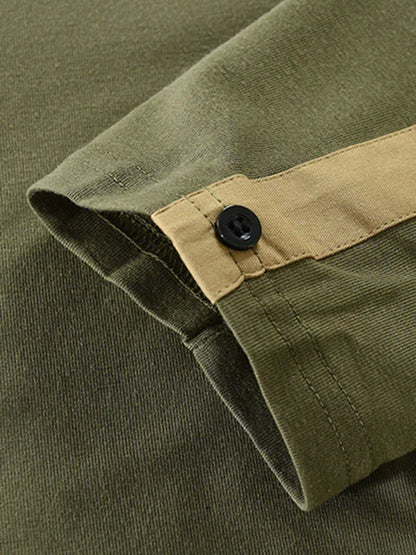 Men Henley Long-Sleeves T-Shirt – Breathable - Green, Beige -Guocali