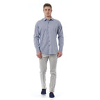 Men Long Sleeves Cotton Regular Fit Point Collar Dress Shirt – Stretchable - Blue -Guocali