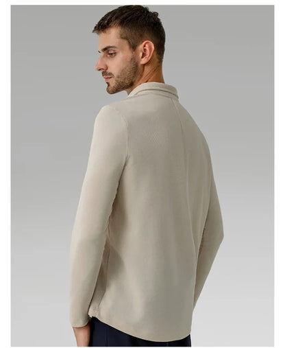 Men Long Sleeves Cotton Regular Fit Polo Shirt – Stretchable - Beige -Guocali