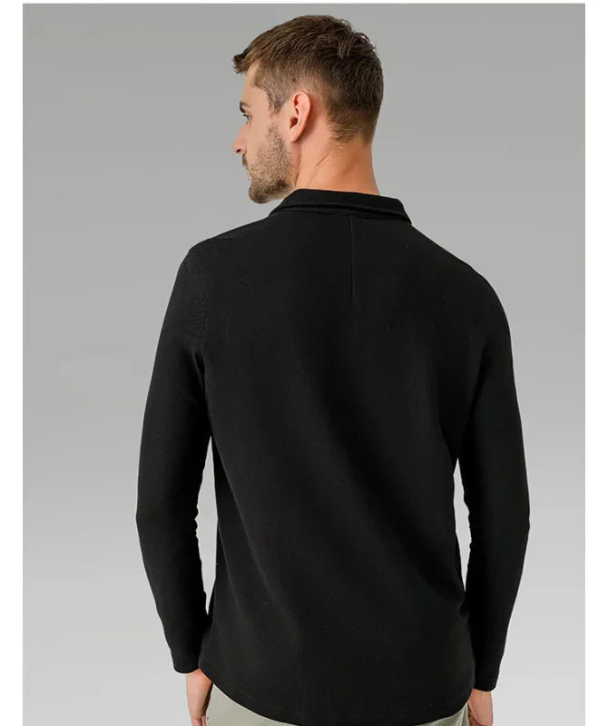 Men Long Sleeves Cotton Regular Fit Polo Shirt – Stretchable - Beige -Guocali