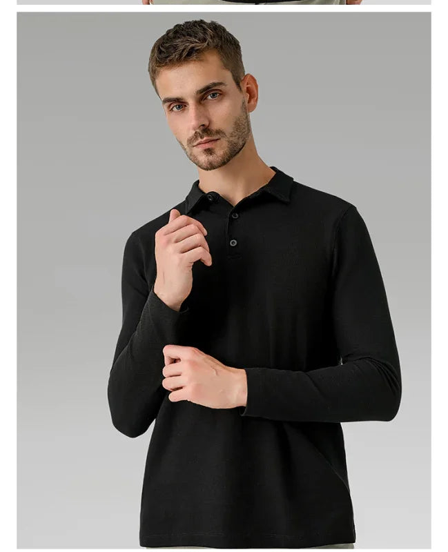 Men Long Sleeves Cotton Regular Fit Polo Shirt – Stretchable - Beige -Guocali