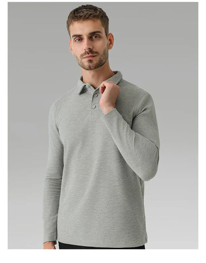 Men Long Sleeves Cotton Regular Fit Polo Shirt – Stretchable - Beige -Guocali