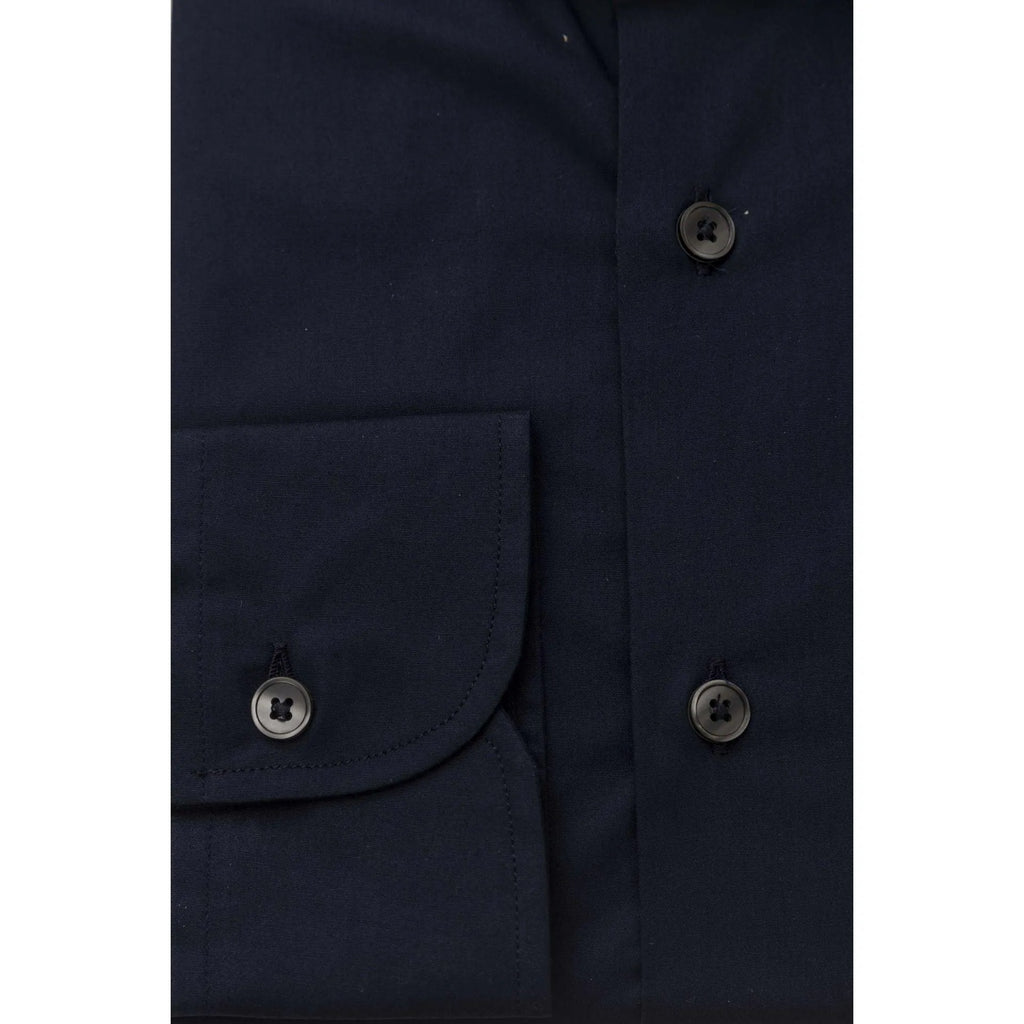 Men Long Sleeves Slim Fit Cotton Dress Shirt – Stretchable - Navy, Blue -Guocali