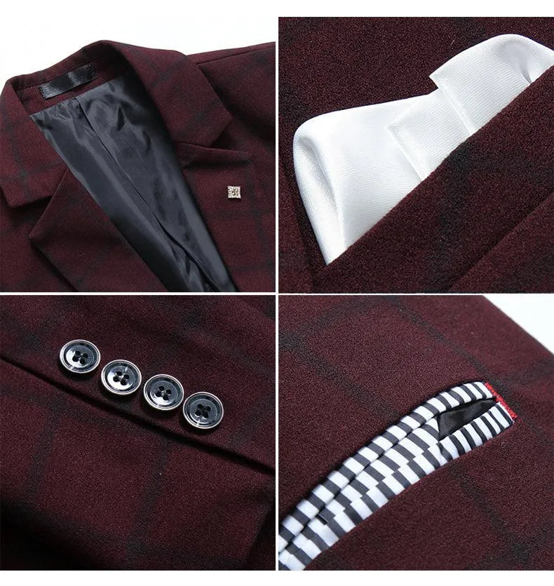 Men's Suit Jacket - Breathable Blazer, Red, Gray