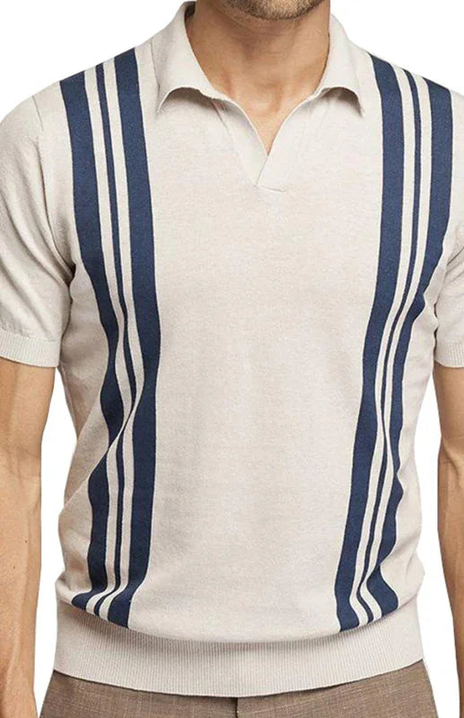 Men Short Sleeves Casual Polo Shirt – Lightweight - Beige, Blue -Guocali