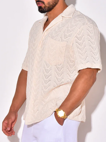 Men Short Sleeves Relaxed Fit Casual Shirt – Lightweight - White -Guocali