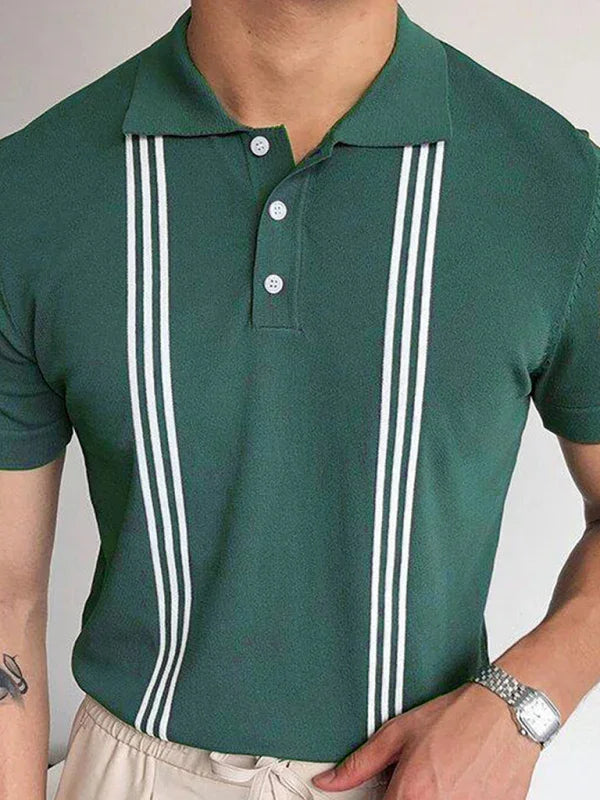 Men Short Sleeves Slim Fit Polo Shirt – Lightweight - Green, White -Guocali
