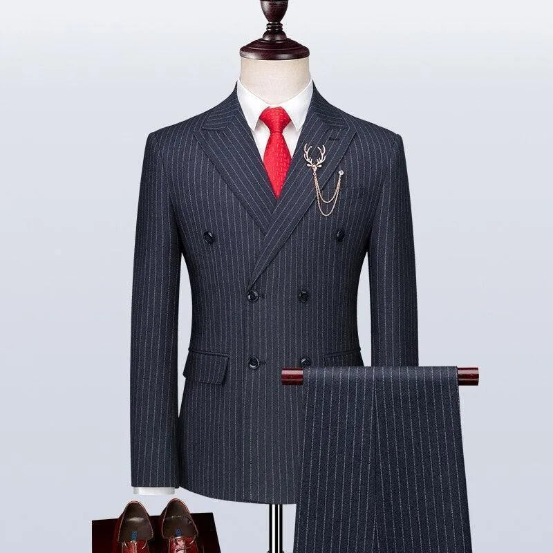 Elegant Men’s Suit - Striped Double-Breasted