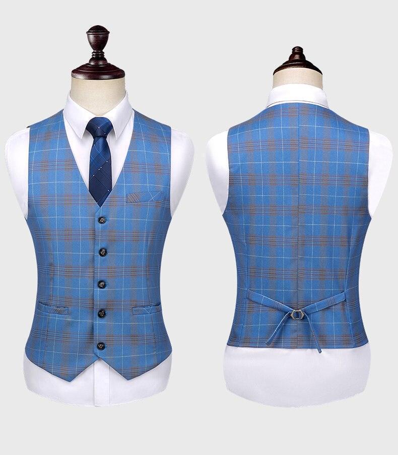 Men Suit - Blue Plaid Double-Breasted Suit - 3-Piece Suit - Guocali