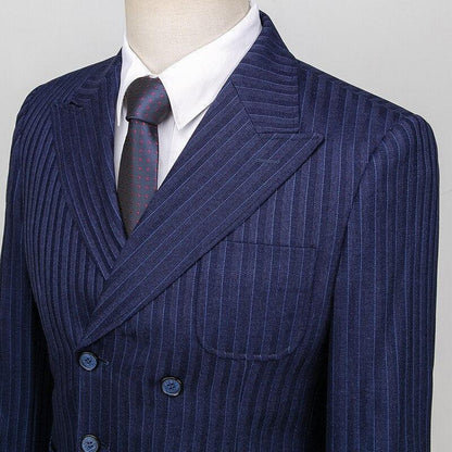 Men Suit - Blue Striped Double-Breasted Suit - 3-Piece Suit - Guocali