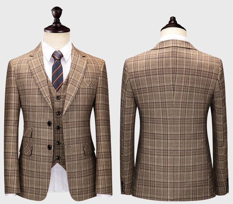 Men Suit - Boglioli Brown Plaid 3-Piece Suit - 3-Piece Suit - Guocali