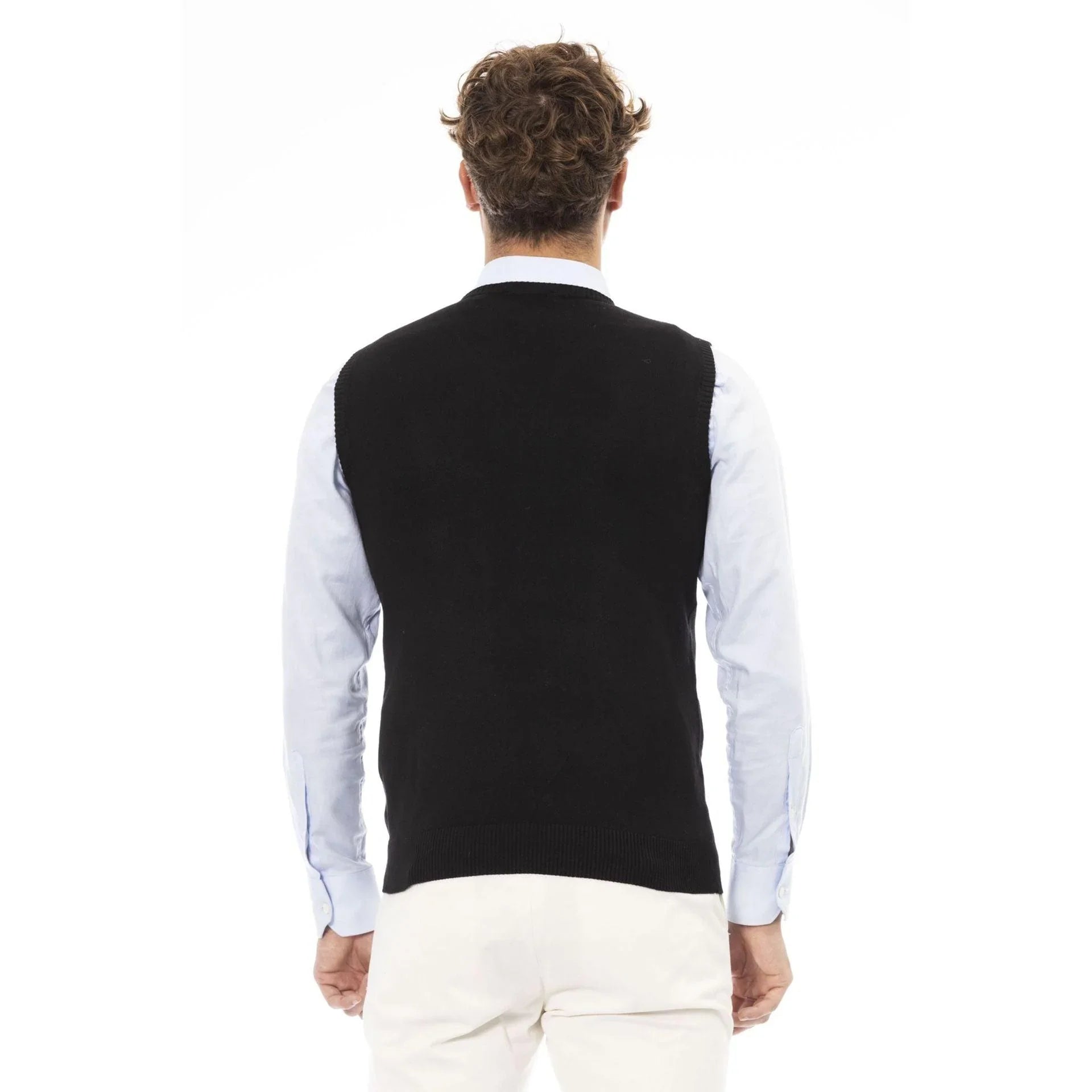 Men Sweater Vest - Lightweight - V-Neck Black -Guocali
