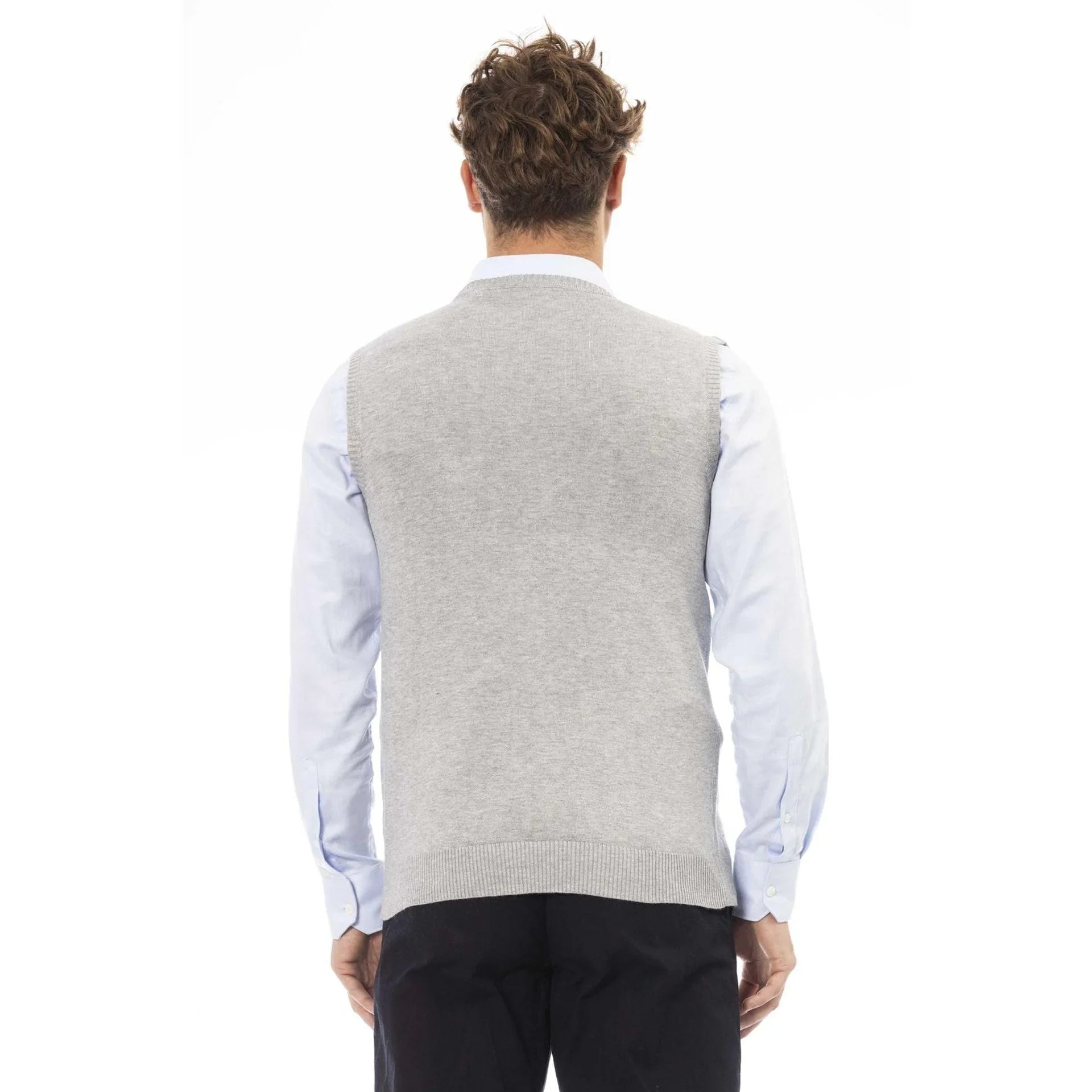 Men Sweater Vest - Lightweight - V-Neck Gray -Guocali