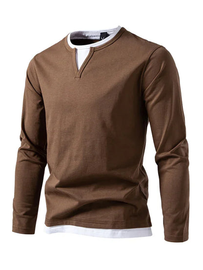Men V-Neck Long-Sleeves T-Shirt – Stretchable - Gray, White -Guocali