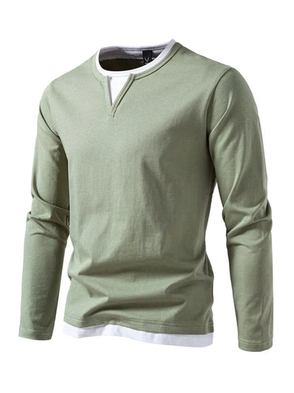Men V-Neck Long-Sleeves T-Shirt – Stretchable - Gray, White -Guocali