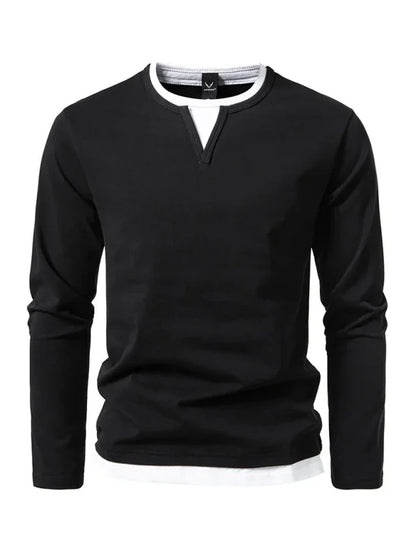 Men V-Neck Long-Sleeves T-Shirt – Stretchable - Gray, White -Guocali