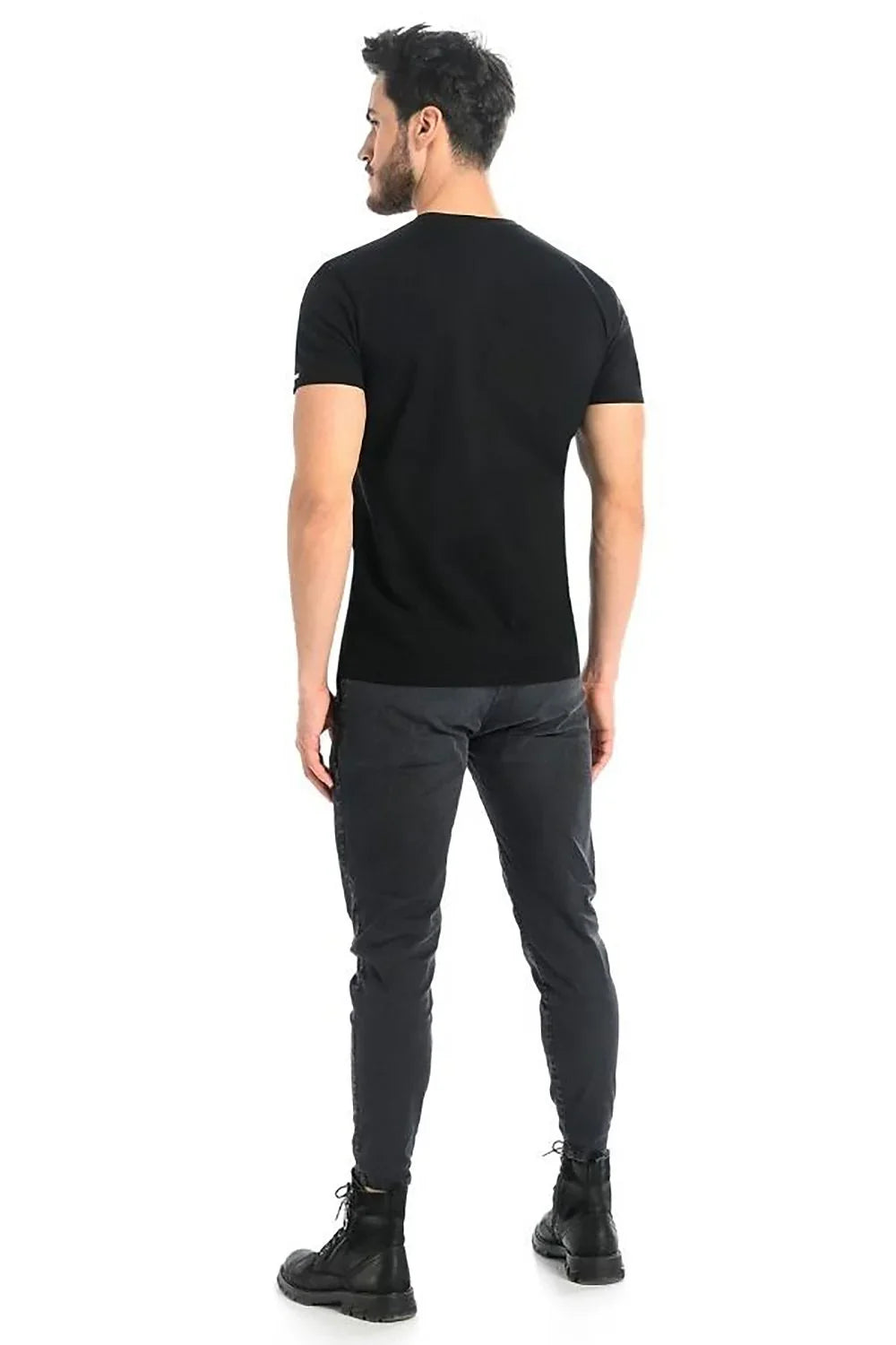 Men V-Neck Short-Sleeves T-Shirt – Stretchable - Black -Guocali
