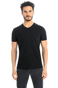 Men V-Neck Short-Sleeves T-Shirt – Stretchable - Black -Guocali