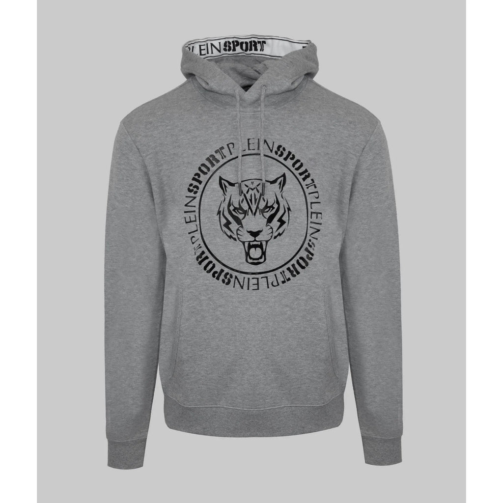 Men's hoodie Plein Sport Logo Print Kangaroo Pocket Grey – main view