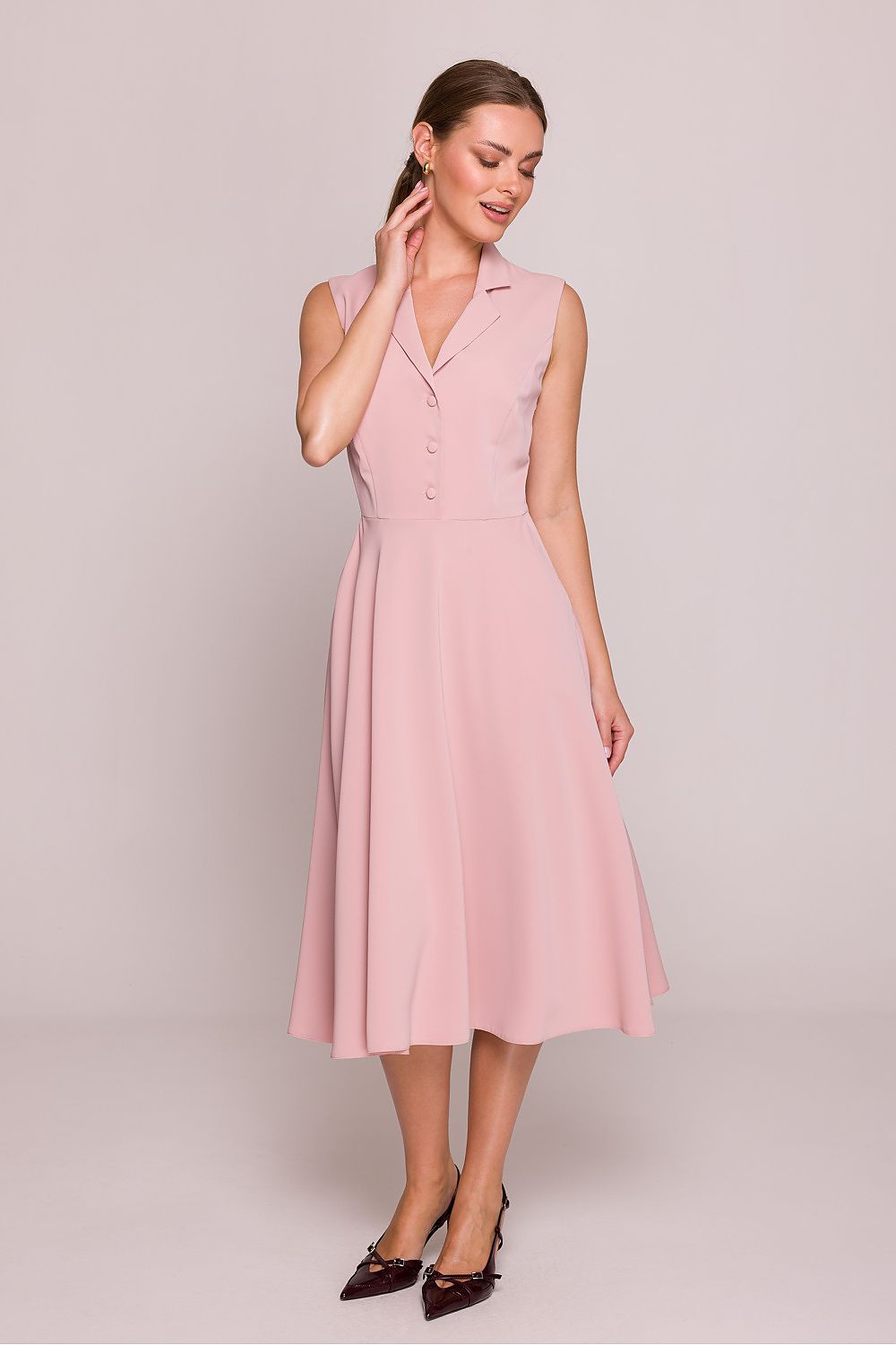 Midi Wedding Guest Dress – V-Neck, Fit-and-Flare – Daydress | GUOCALI – view 3