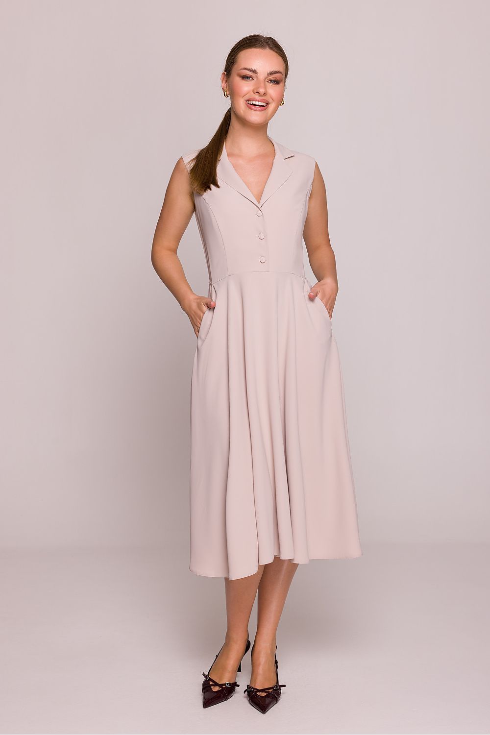 Midi Wedding Guest Dress – V-Neck, Fit-and-Flare – Daydress | GUOCALI – view 9