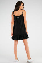 Mini Dress – Round Neck A-Line with Tie Straps & Ruffled Hem – Daydress | GUOCALI – view 3