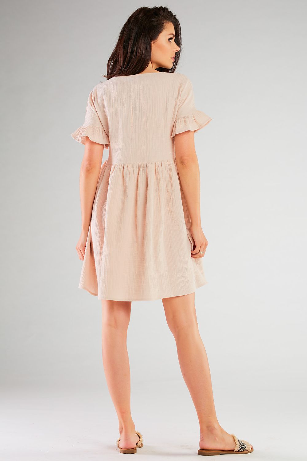 Mini Dress – Round Neck, Flutter Sleeves & Loose Flared Skirt – Daydress | GUOCALI – view 3