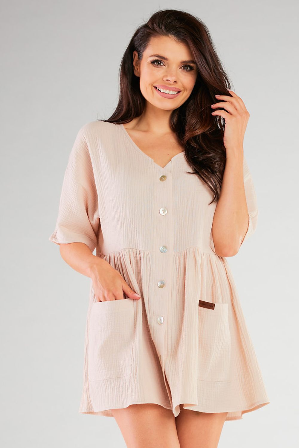Mini Shirt Dress – V-Neck – Daydress | GUOCALI – view 4