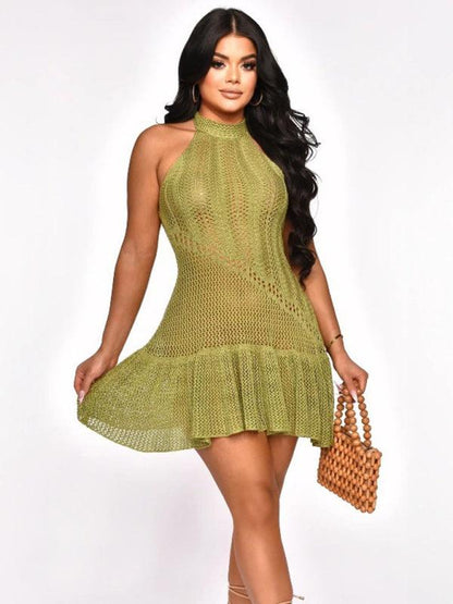 Sleeveless Halterneck Backless Knitted Dress