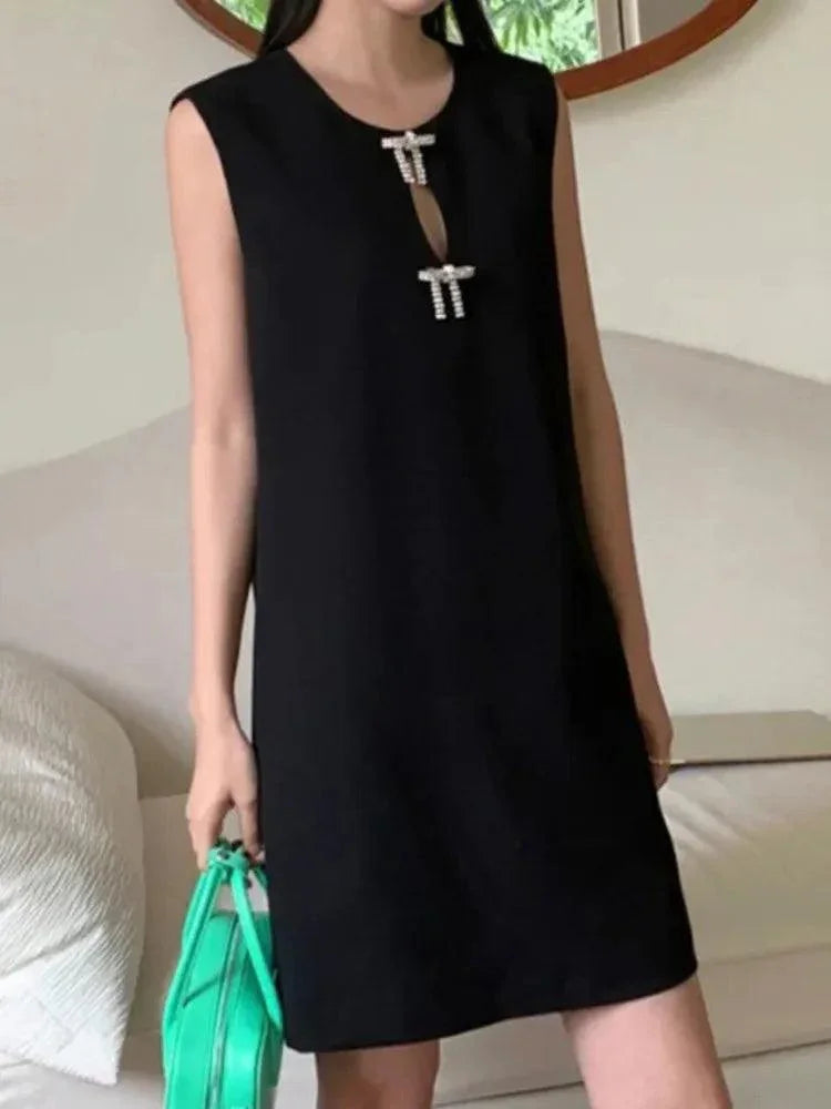 O-Neck Sleeveless Bow Beading Short Dress -Guocali