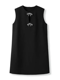 O-Neck Sleeveless Bow Beading Short Dress - Guocali
