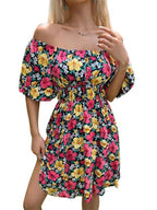 Off-Shoulder Ruffle Printed Dress -Guocali