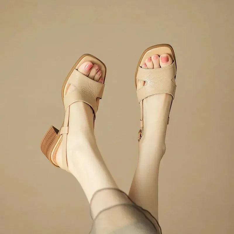 Women Sandals - Block Heels - PU Leather