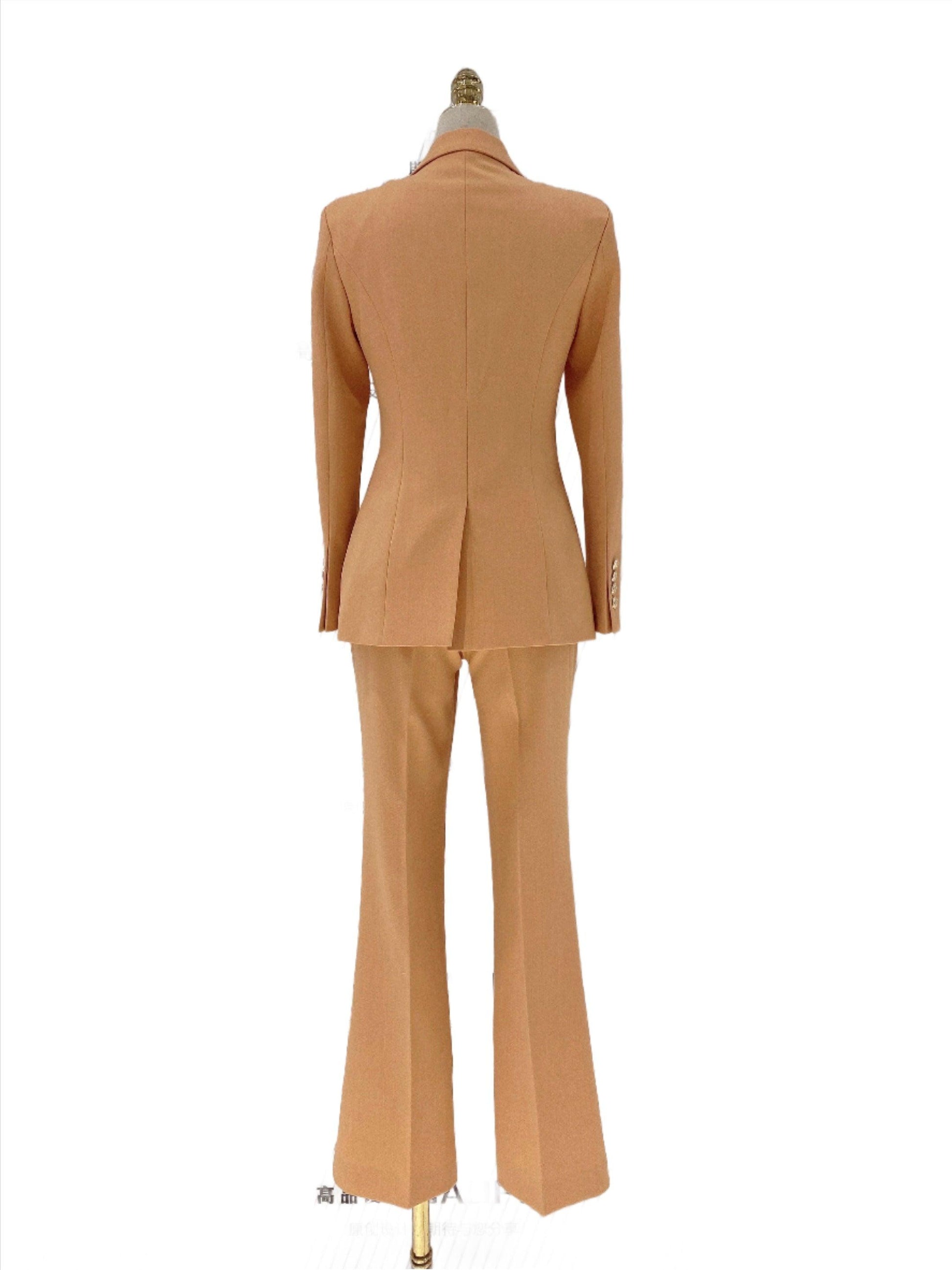 Orange Women Pant Suit - Double Breasted Trouser Suit - Pantsuit - Guocali