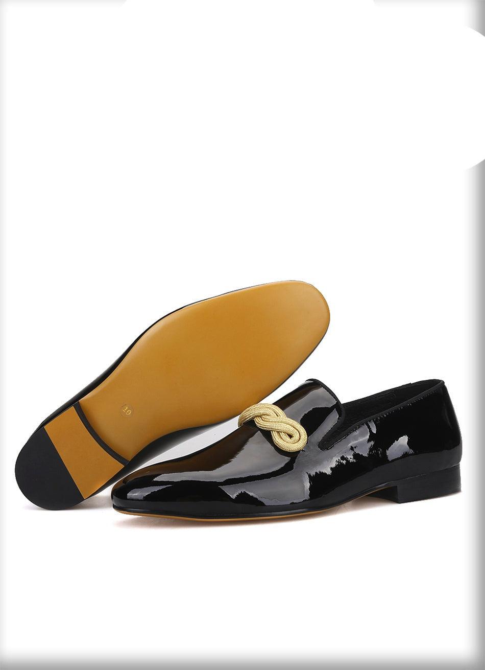 Patent Leather Men Loafers with Gold Rope - Men Shoes - Loafer Shoes - Guocali