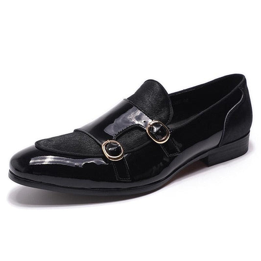 Patent Leather Monk Strap Formal Loafers - Men Shoes - Loafer Shoes - Guocali