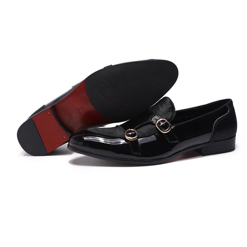 Patent Leather Monk Strap Formal Loafers - Men Shoes - Loafer Shoes - Guocali