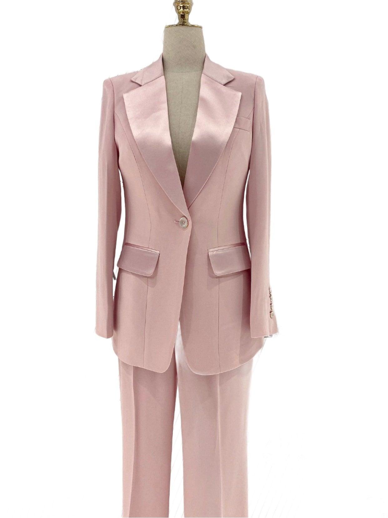 Pink Pant Suit - Women Silk Satin Trouser Suit - Pantsuit - Guocali