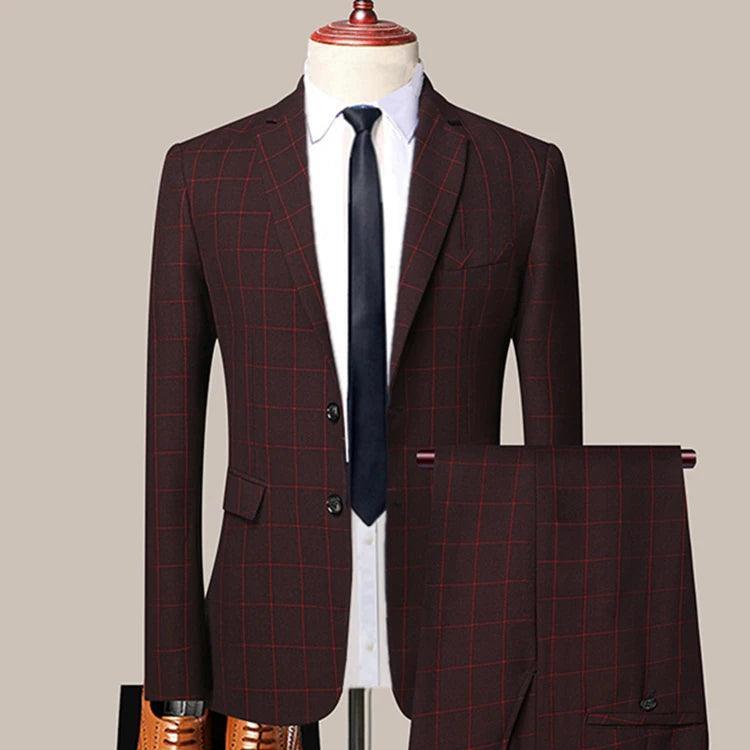 Plaid 3-Piece Men’s Suit - Business Style Elegance - 3-Piece Suit - Guocali