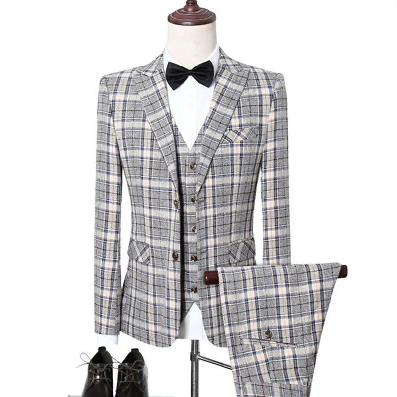 Plaid 3-Piece Suit for Men - 3-Piece Suit - Guocali