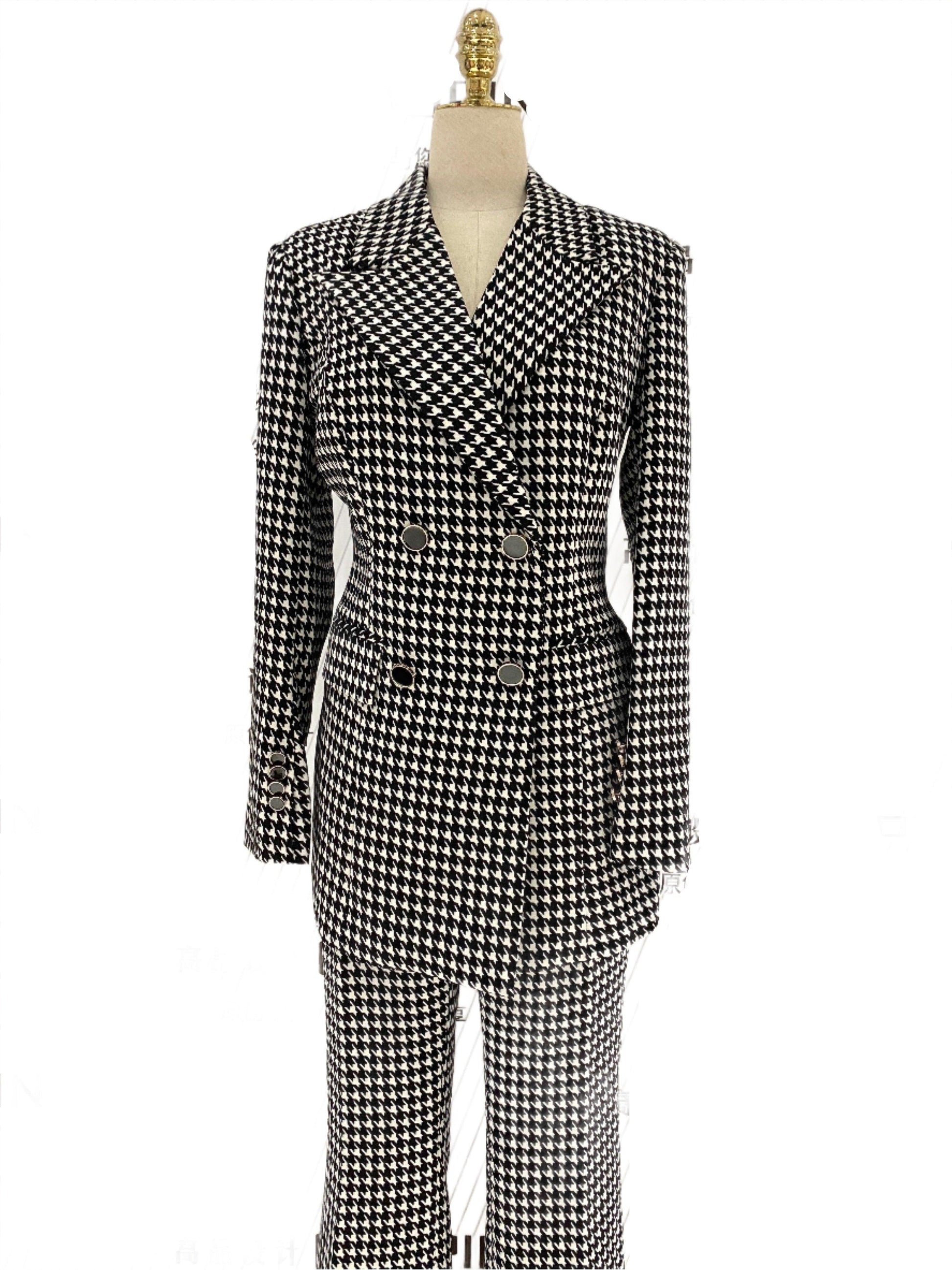 Plaid Double Breasted Women Pant Suit - Pantsuit - Guocali