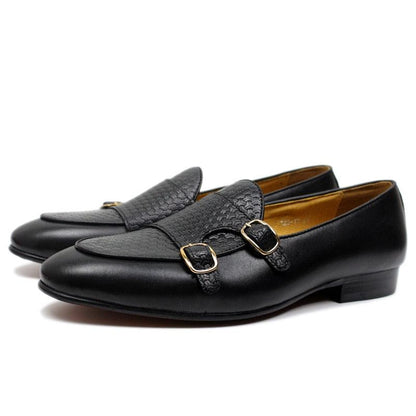 Plaid Monk Strap Leather Loafers - Men Shoes - Loafer Shoes - Guocali