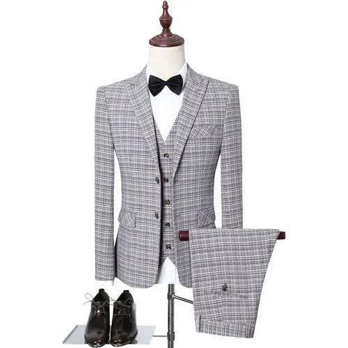 Plaid Striped 3-Piece Suit for Men - 3-Piece Suit - Guocali