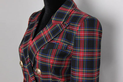 Plaid Women Blazer Dress With Belt - Blazer Dress - Guocali